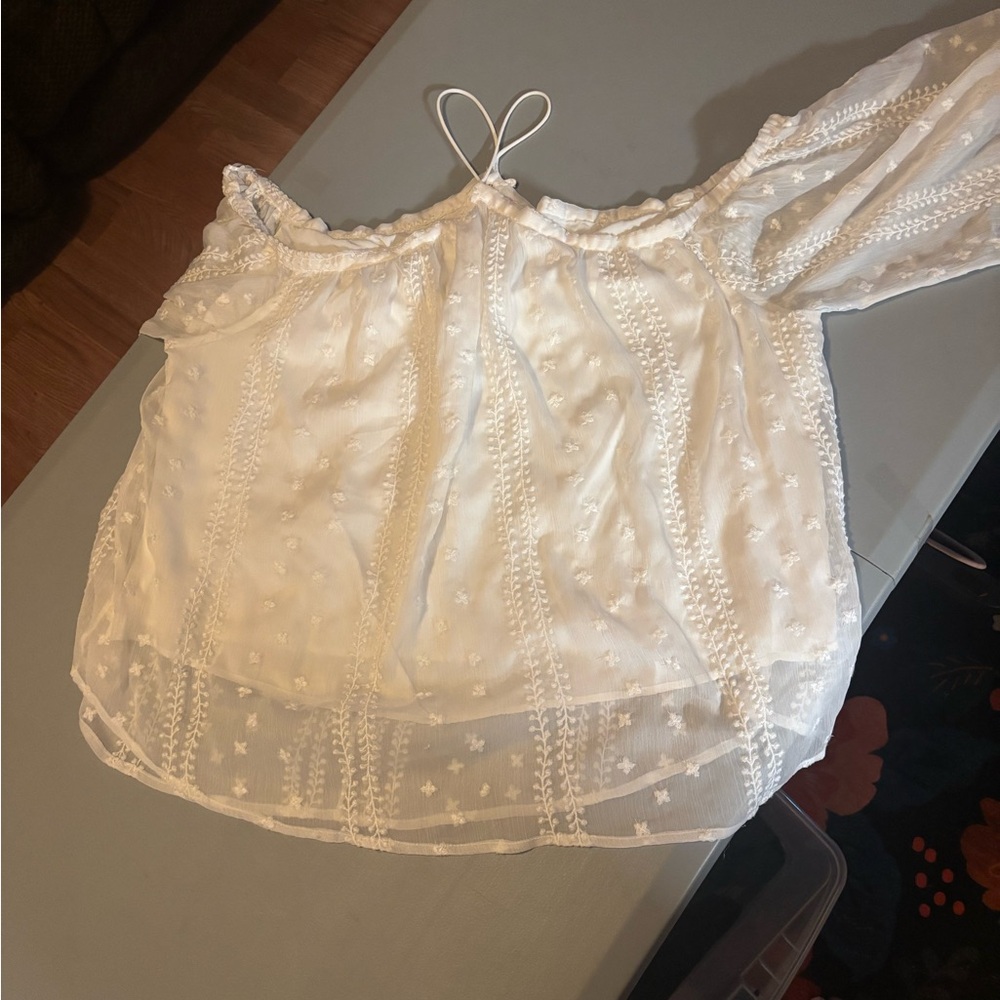 Miss Me White Sheer Off-Shoulder Blouse